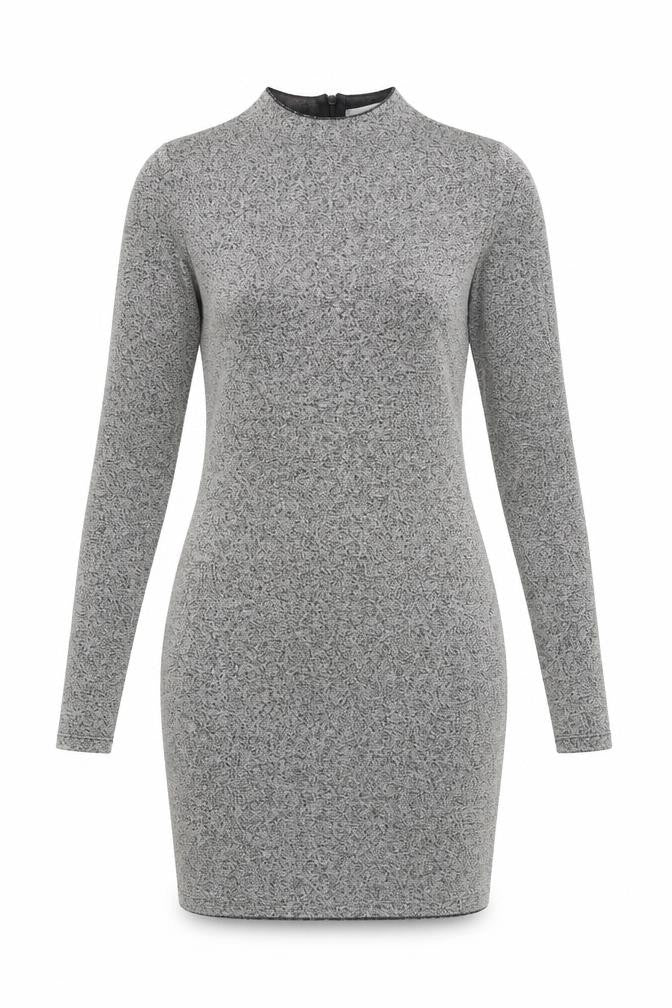 Mango Women’s Grey Bodycon Dress Size 10 Long Sleeve High Neck