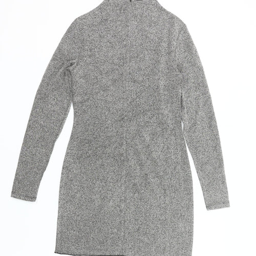Mango Women’s Grey Bodycon Dress Size 10 Long Sleeve High Neck