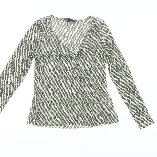 Coast Womens Green Geometric Wrap Mesh Blouse Size 12 Long Sleeve