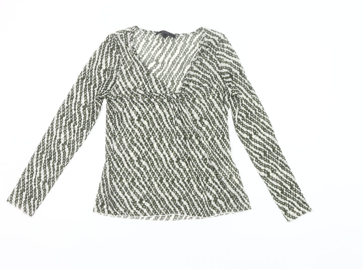 Coast Womens Green Geometric Wrap Mesh Blouse Size 12 Long Sleeve