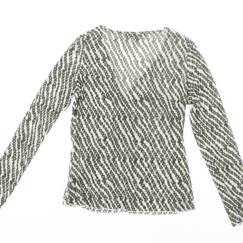 Coast Womens Green Geometric Wrap Mesh Blouse Size 12 Long Sleeve