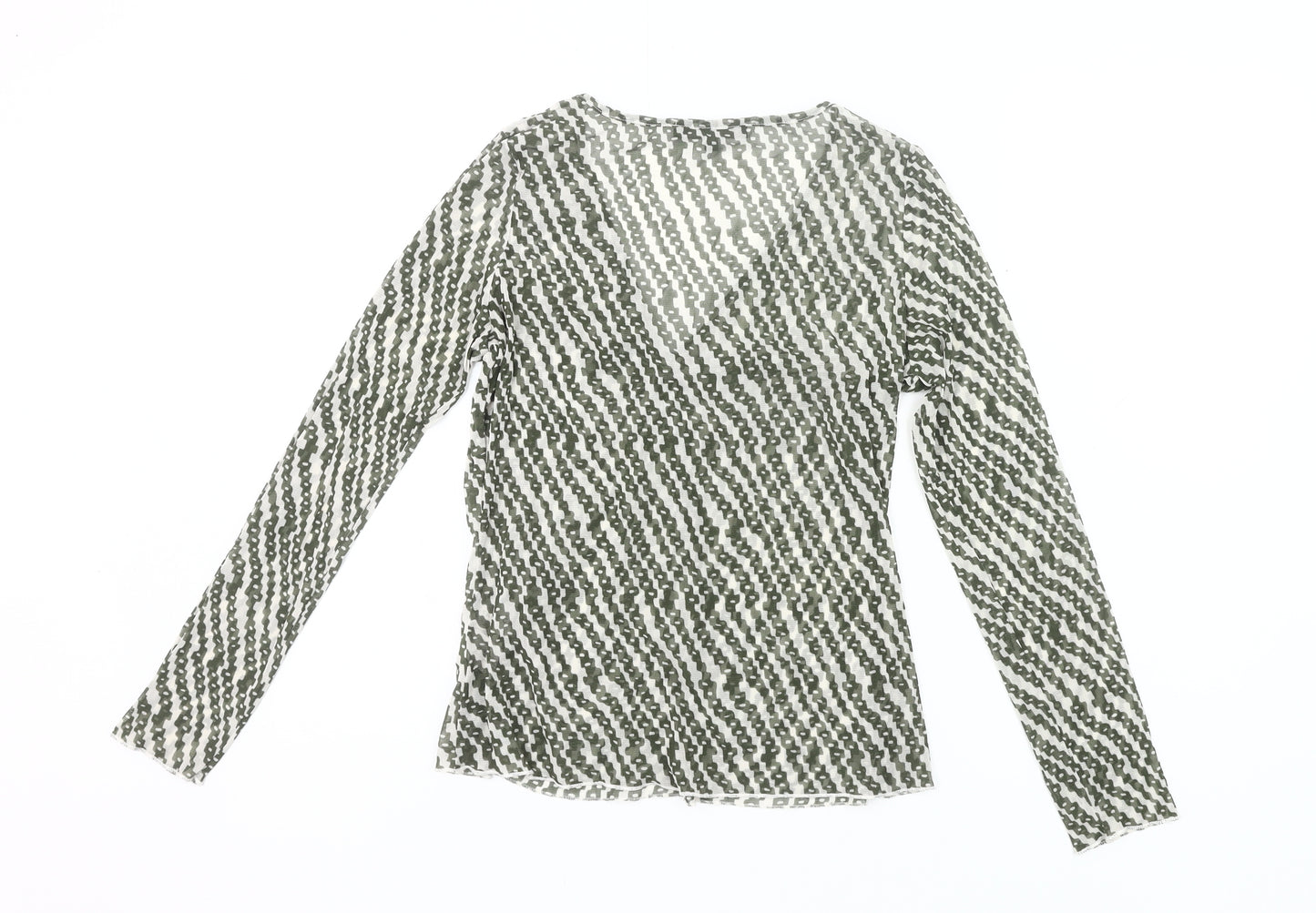 Coast Womens Green Geometric Wrap Mesh Blouse Size 12 Long Sleeve