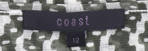 Coast Womens Green Geometric Wrap Mesh Blouse Size 12 Long Sleeve