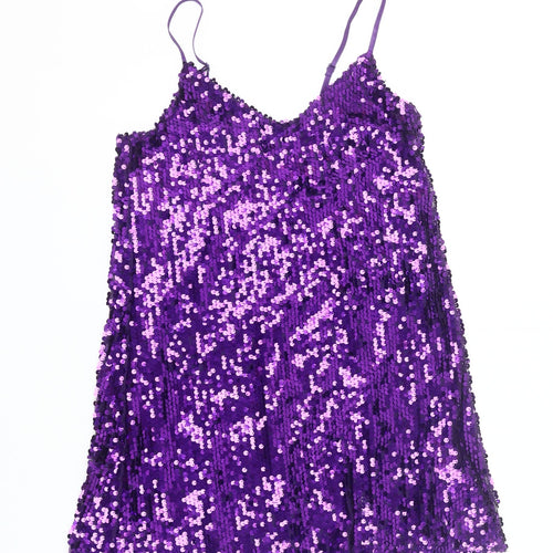 Primark Women’s Purple Sequin Slip Dress Size 8 Party Cocktail