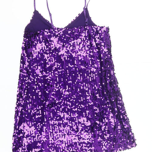 Primark Women’s Purple Sequin Slip Dress Size 8 Party Cocktail