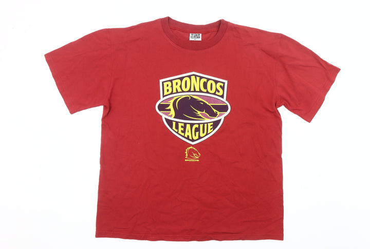 Top Heavy Men’s Red XL Broncos League Vintage Sports Graphic T-Shirt