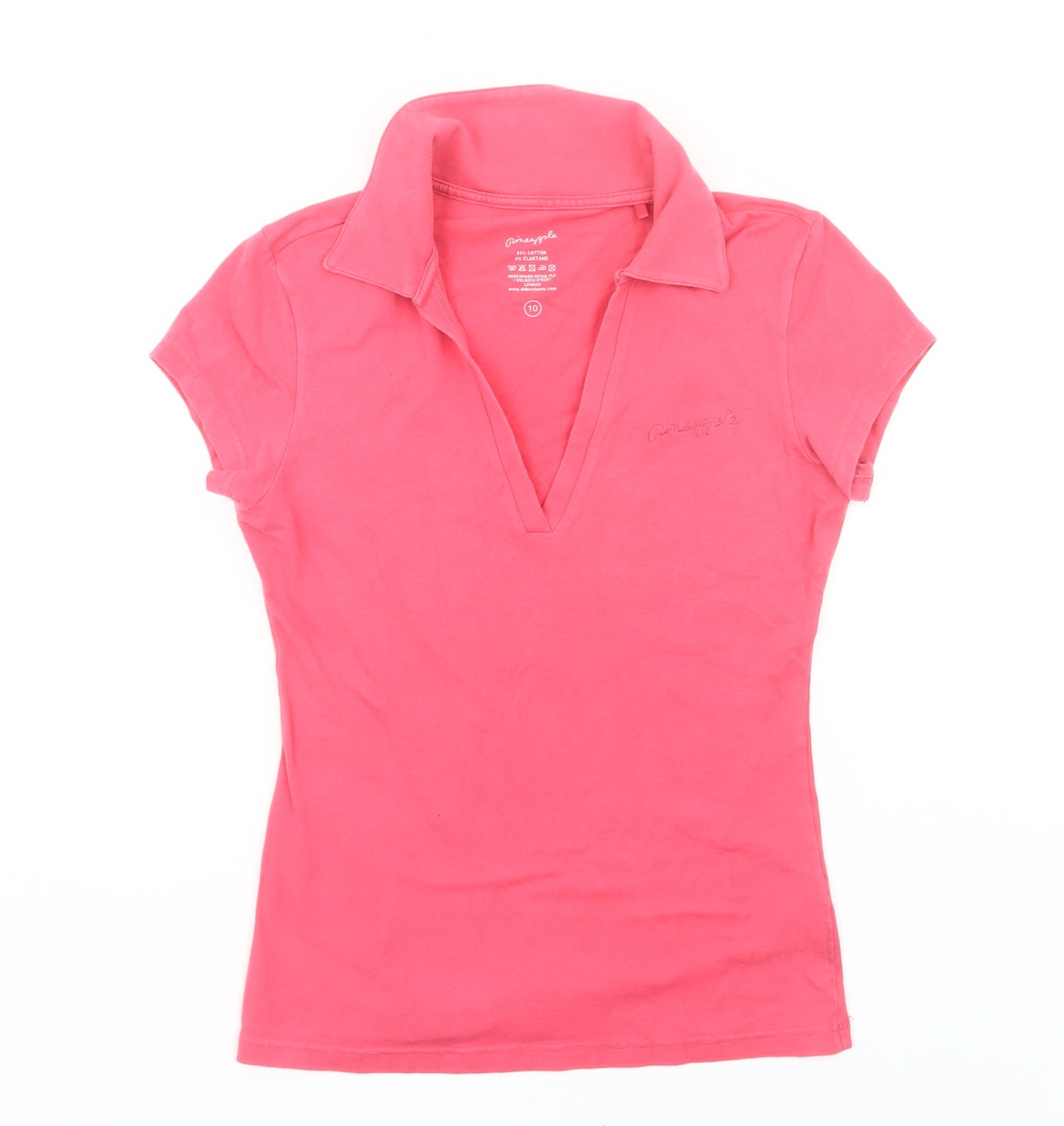 Pineapple Womens Pink Polo Shirt Size 10 Slim Fit Cotton Stretch