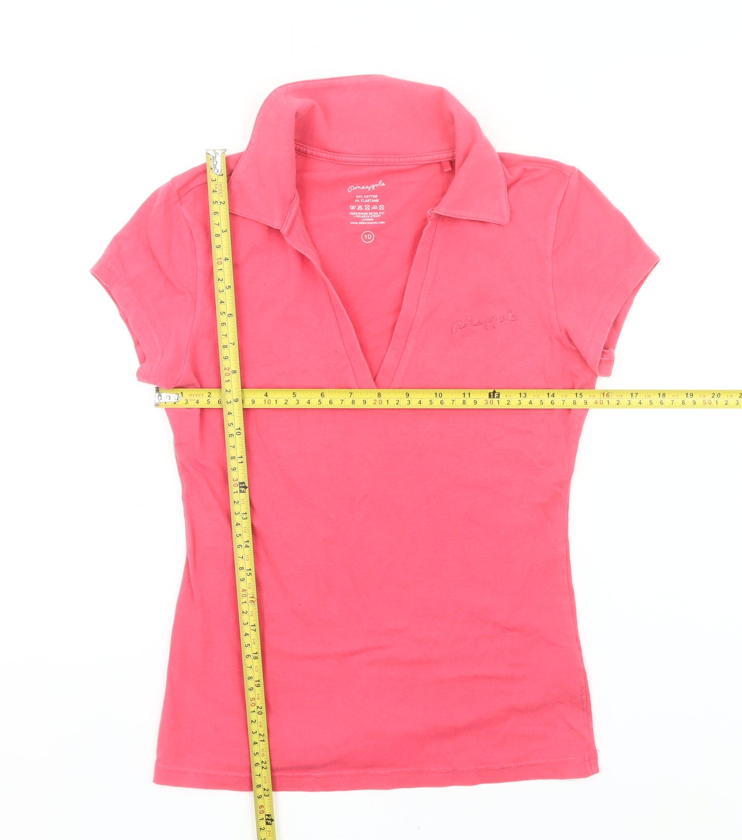 Pineapple Womens Pink Polo Shirt Size 10 Slim Fit Cotton Stretch