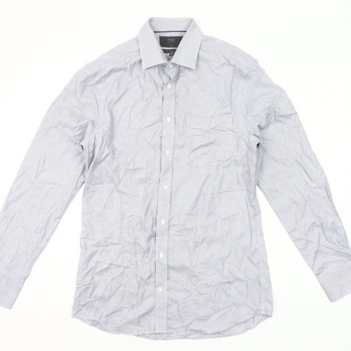 Marks and Spencer Men Grey Long Sleeve Cotton Button-Up Shirt Size 15