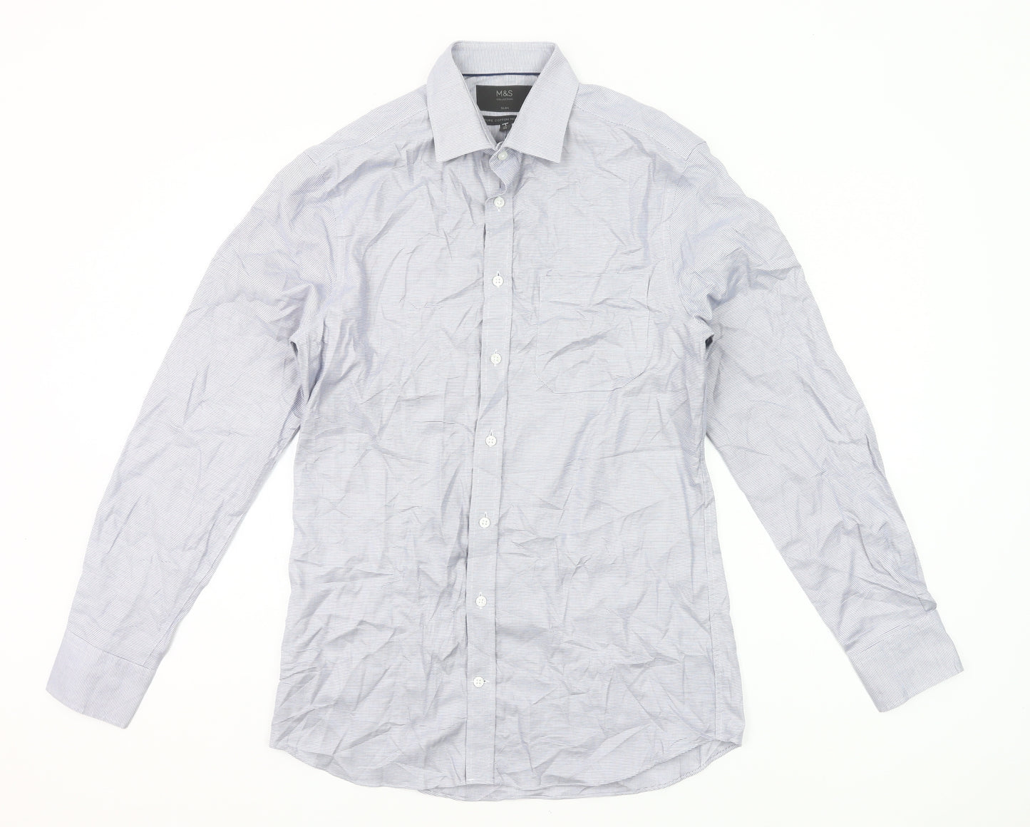 Marks and Spencer Men Grey Long Sleeve Cotton Button-Up Shirt Size 15