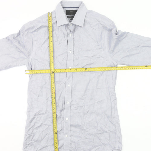 Marks and Spencer Men Grey Long Sleeve Cotton Button-Up Shirt Size 15