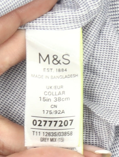 Marks and Spencer Men Grey Long Sleeve Cotton Button-Up Shirt Size 15