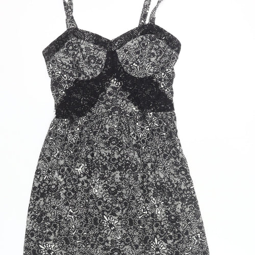 Topshop Women’s Black Floral Lace Short Slip Dress UK 12