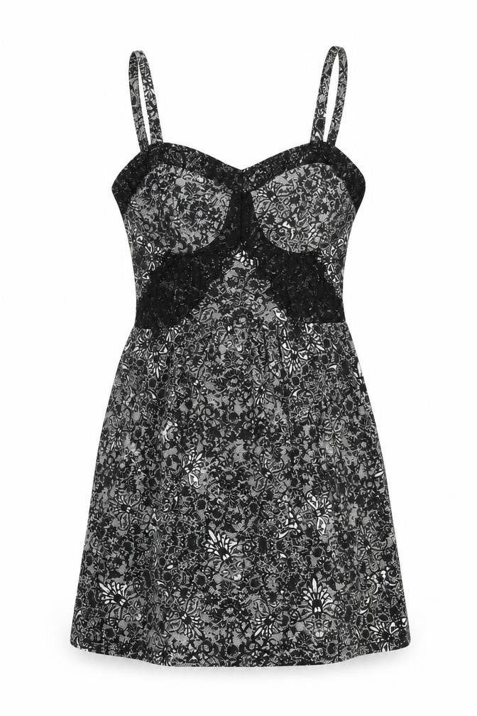 Topshop Women’s Black Floral Lace Short Slip Dress UK 12
