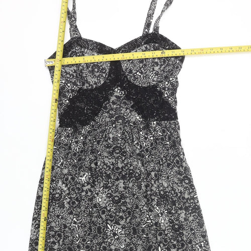 Topshop Women’s Black Floral Lace Short Slip Dress UK 12