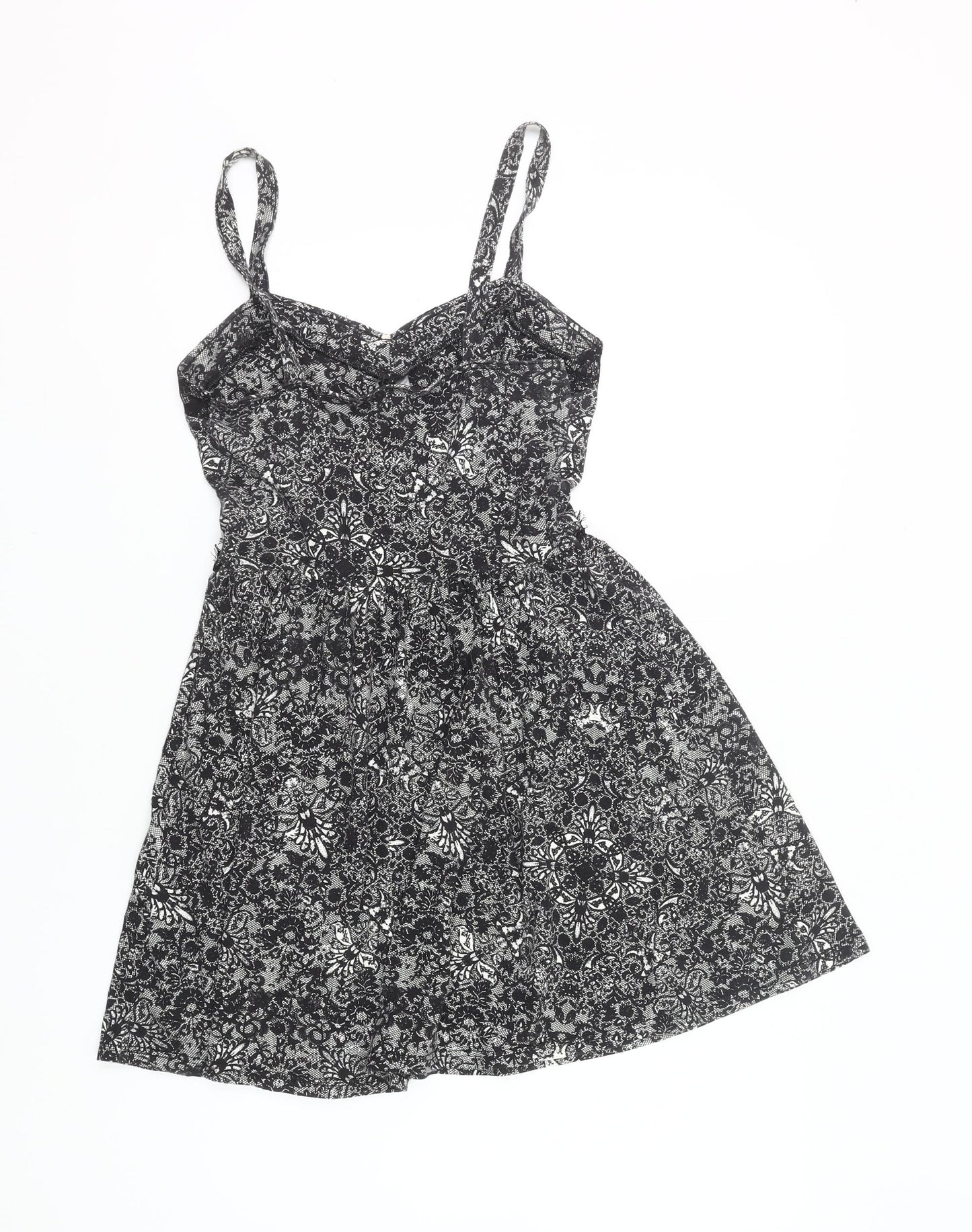 Topshop Women’s Black Floral Lace Short Slip Dress UK 12