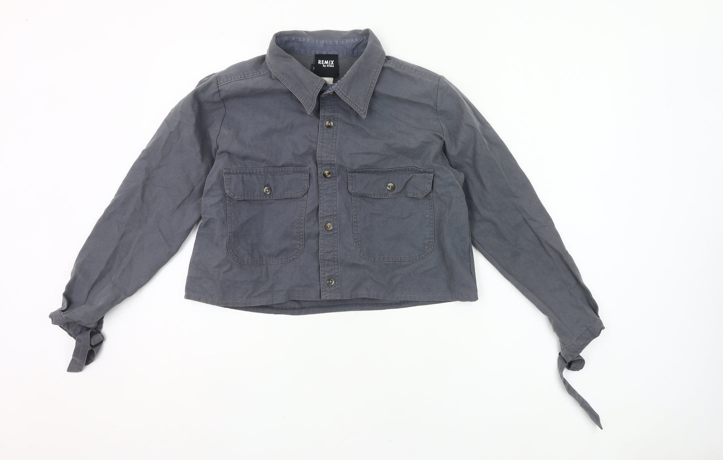 Remix by Atika Women's Grey Cotton Cropped Button-Up Shirt M