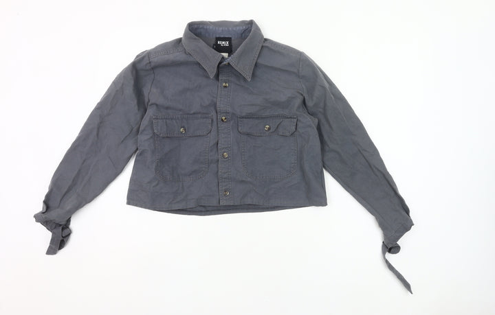 Remix by Atika Women's Grey Cotton Cropped Button-Up Shirt M
