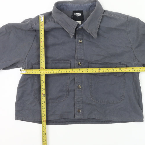 Remix by Atika Women's Grey Cotton Cropped Button-Up Shirt M