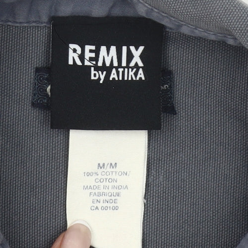 Remix by Atika Women's Grey Cotton Cropped Button-Up Shirt M