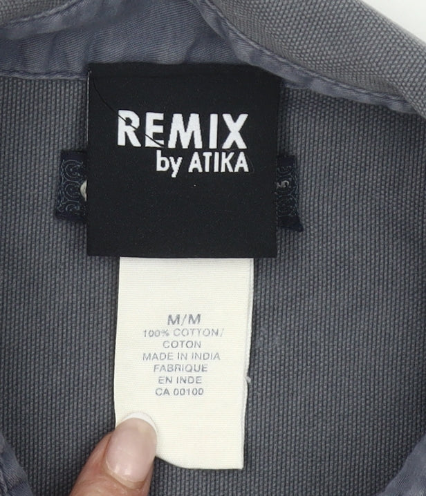 Remix by Atika Women's Grey Cotton Cropped Button-Up Shirt M