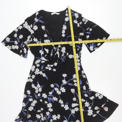 Vera & Lucy Womens Black Floral Wrap Dress Size M Short Sleeve