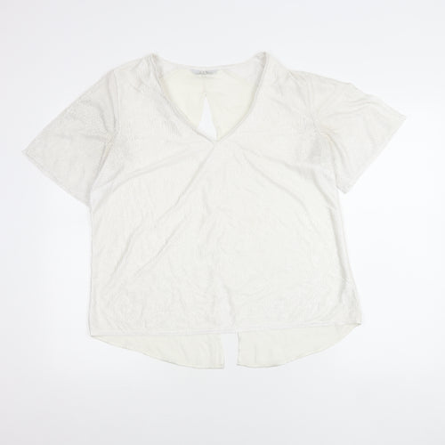 Next Women White Size 12 Tunic Blouse V-Neck Short Sleeve Polyester