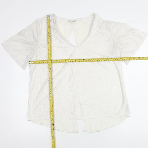 Next Women White Size 12 Tunic Blouse V-Neck Short Sleeve Polyester