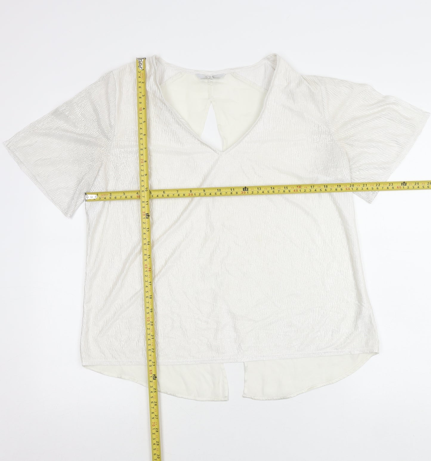 Next Women White Size 12 Tunic Blouse V-Neck Short Sleeve Polyester