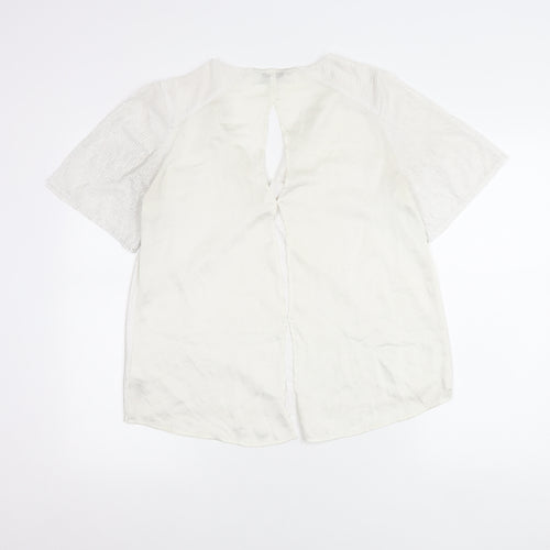 Next Women White Size 12 Tunic Blouse V-Neck Short Sleeve Polyester