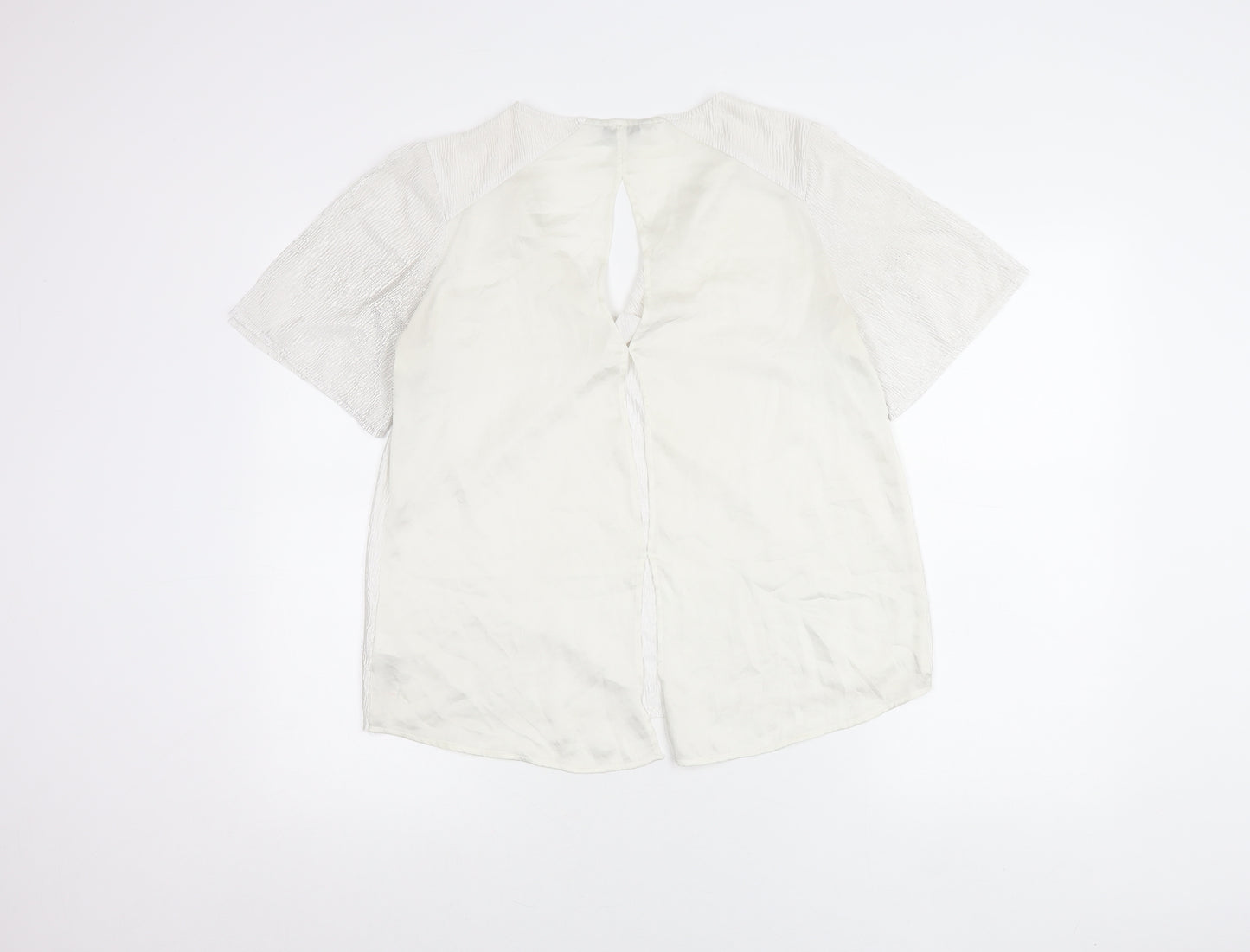 Next Women White Size 12 Tunic Blouse V-Neck Short Sleeve Polyester