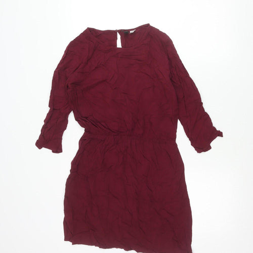 H&M Divided Women Red Long Sleeve Shift Dress Size 8 Keyhole Neck