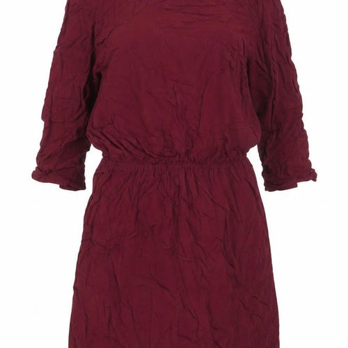 H&M Divided Women Red Long Sleeve Shift Dress Size 8 Keyhole Neck