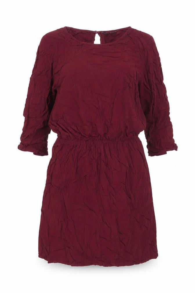 H&M Divided Women Red Long Sleeve Shift Dress Size 8 Keyhole Neck
