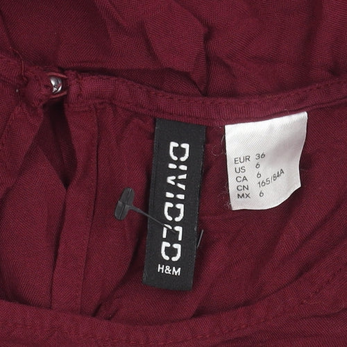 H&M Divided Women Red Long Sleeve Shift Dress Size 8 Keyhole Neck