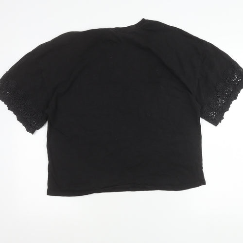 Superdry Womens Black Cotton Crochet Sleeve Relaxed T-Shirt Size 16