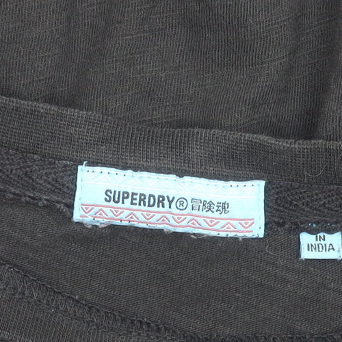Superdry Womens Black Cotton Crochet Sleeve Relaxed T-Shirt Size 16