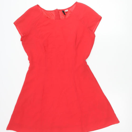 H&M Divided Women Red Asymmetric A-Line Dress Size 16 Scoop Neck