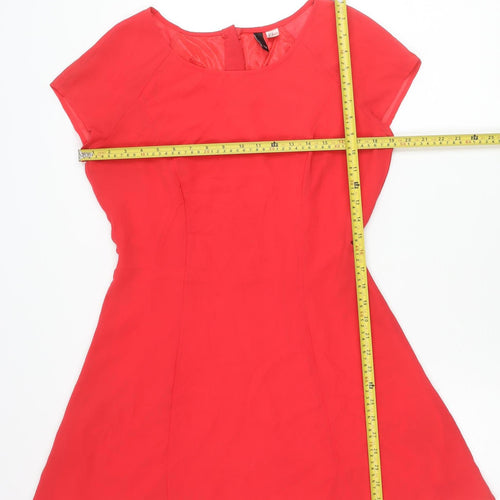 H&M Divided Women Red Asymmetric A-Line Dress Size 16 Scoop Neck