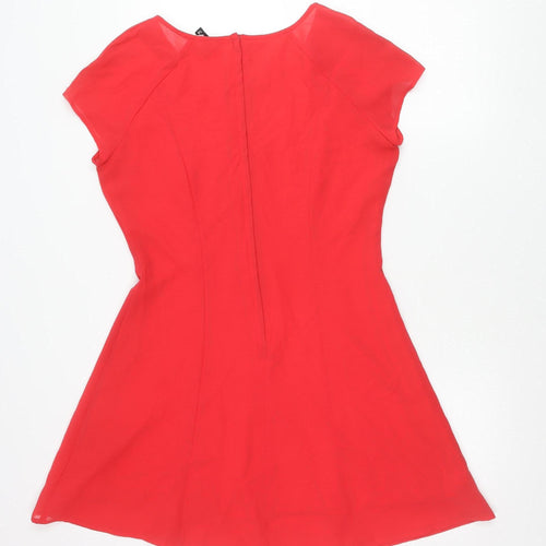 H&M Divided Women Red Asymmetric A-Line Dress Size 16 Scoop Neck