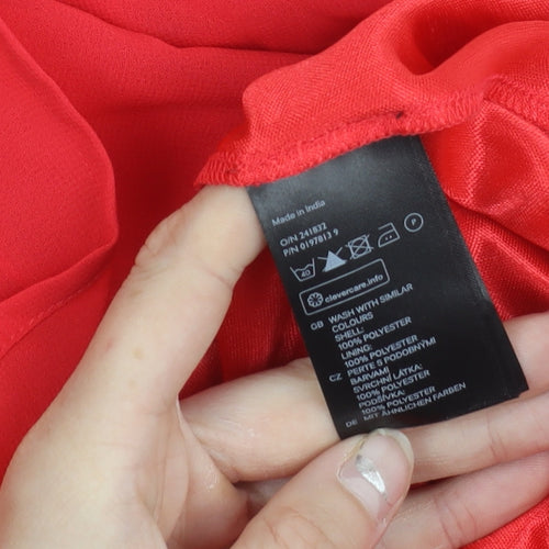 H&M Divided Women Red Asymmetric A-Line Dress Size 16 Scoop Neck