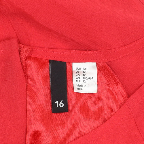H&M Divided Women Red Asymmetric A-Line Dress Size 16 Scoop Neck