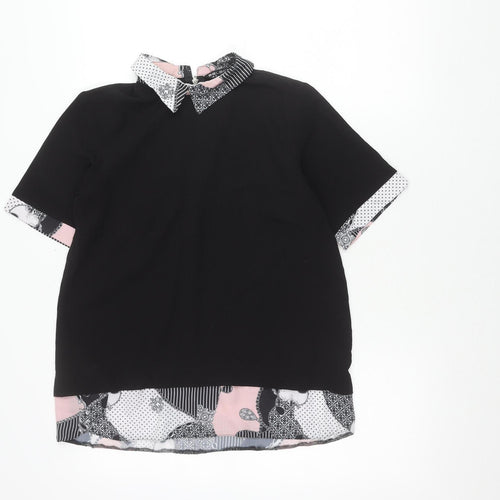 Select Women’s Black Collared Tunic Blouse UK 8 Short Sleeve Zip