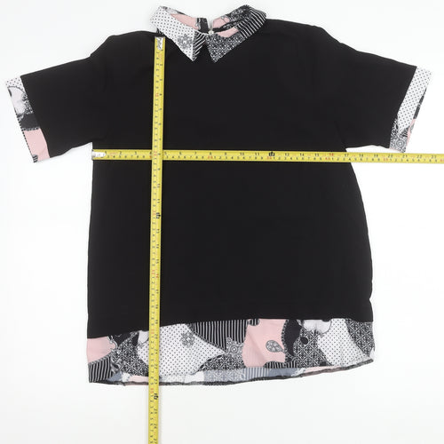 Select Women’s Black Collared Tunic Blouse UK 8 Short Sleeve Zip