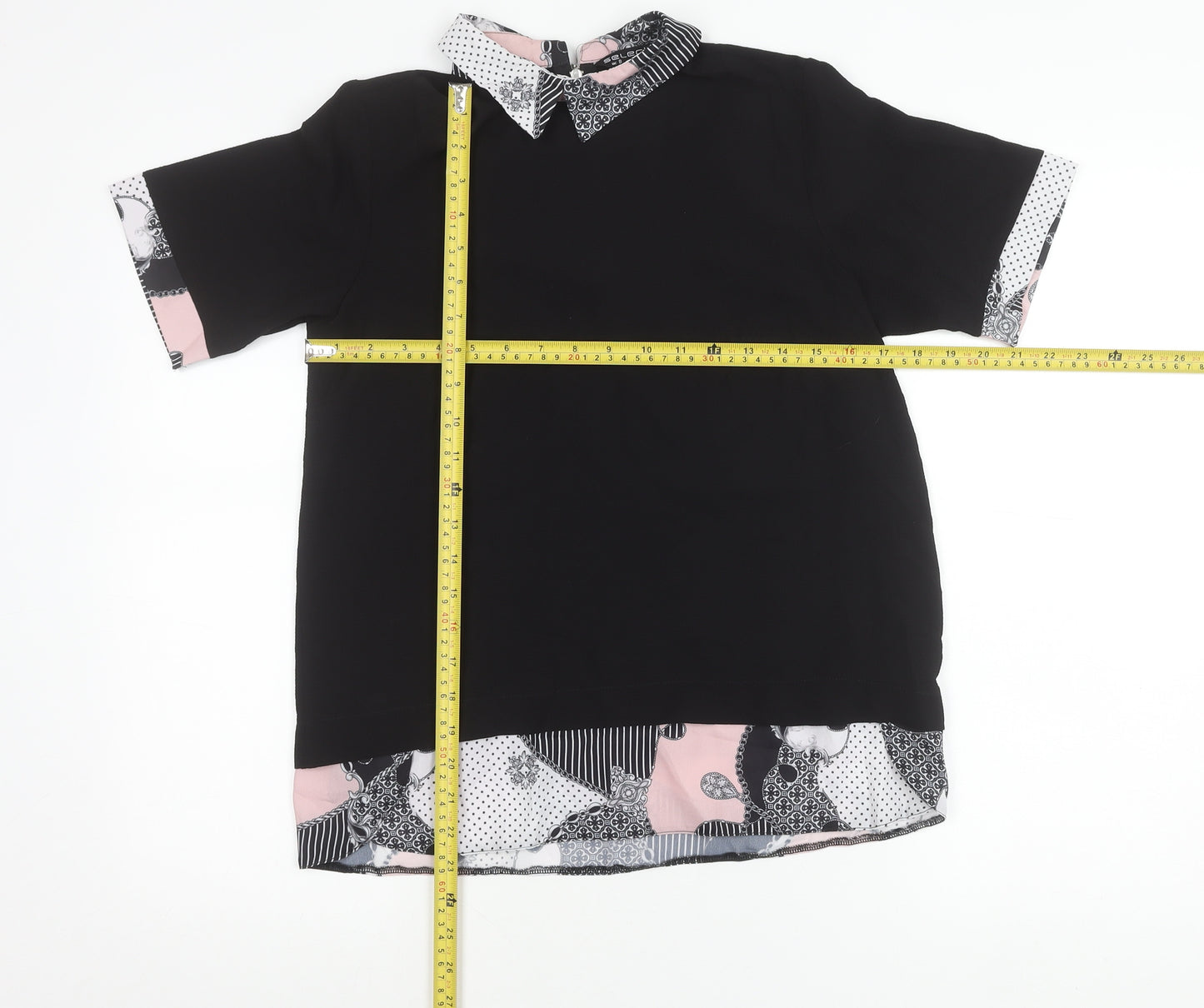 Select Women’s Black Collared Tunic Blouse UK 8 Short Sleeve Zip