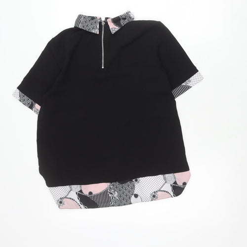 Select Women’s Black Collared Tunic Blouse UK 8 Short Sleeve Zip