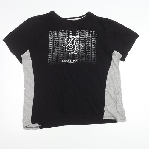 Brave Soul Men’s Black Grey XL Logo Graphic T-Shirt Cotton Blend