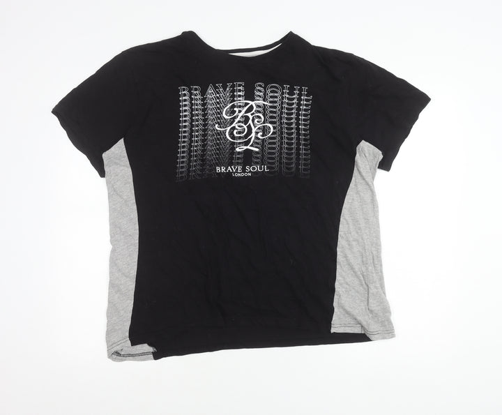 Brave Soul Men’s Black Grey XL Logo Graphic T-Shirt Cotton Blend