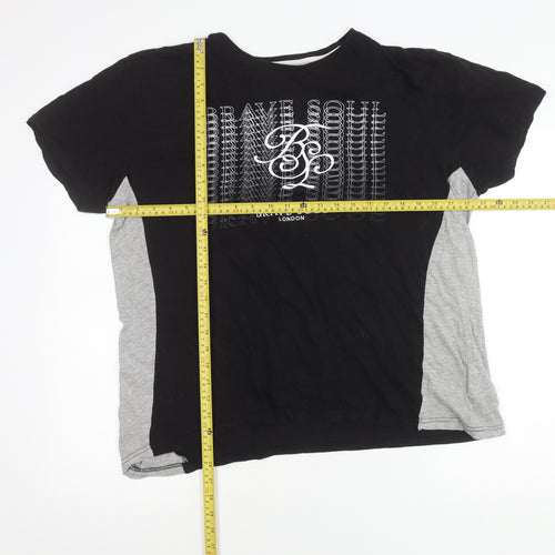 Brave Soul Men’s Black Grey XL Logo Graphic T-Shirt Cotton Blend