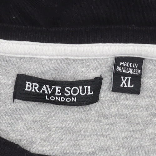 Brave Soul Men’s Black Grey XL Logo Graphic T-Shirt Cotton Blend